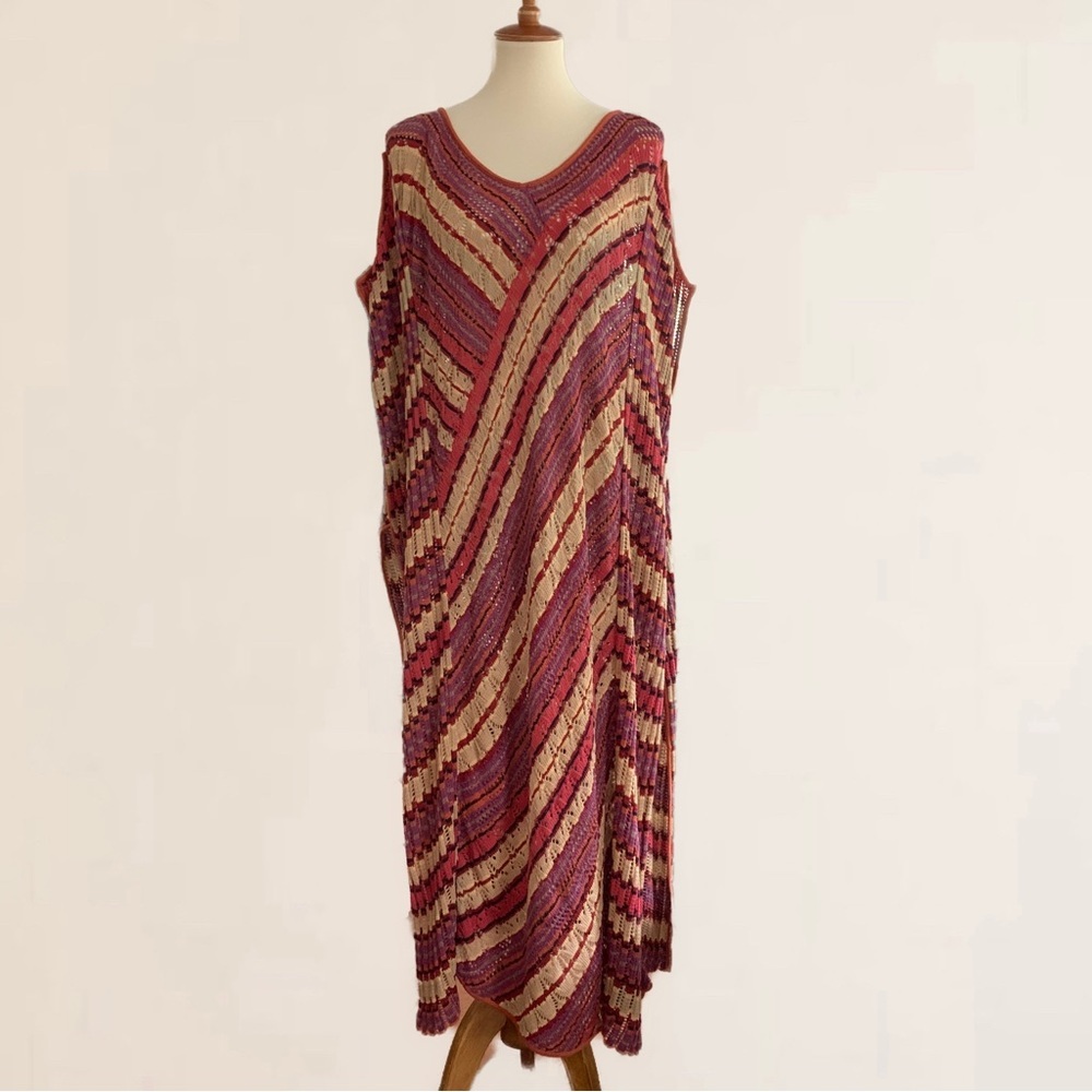 Rare Peruvian Connection Knit Pattern Maxi Poncho / Cover-Up 100% Pima Cotton
